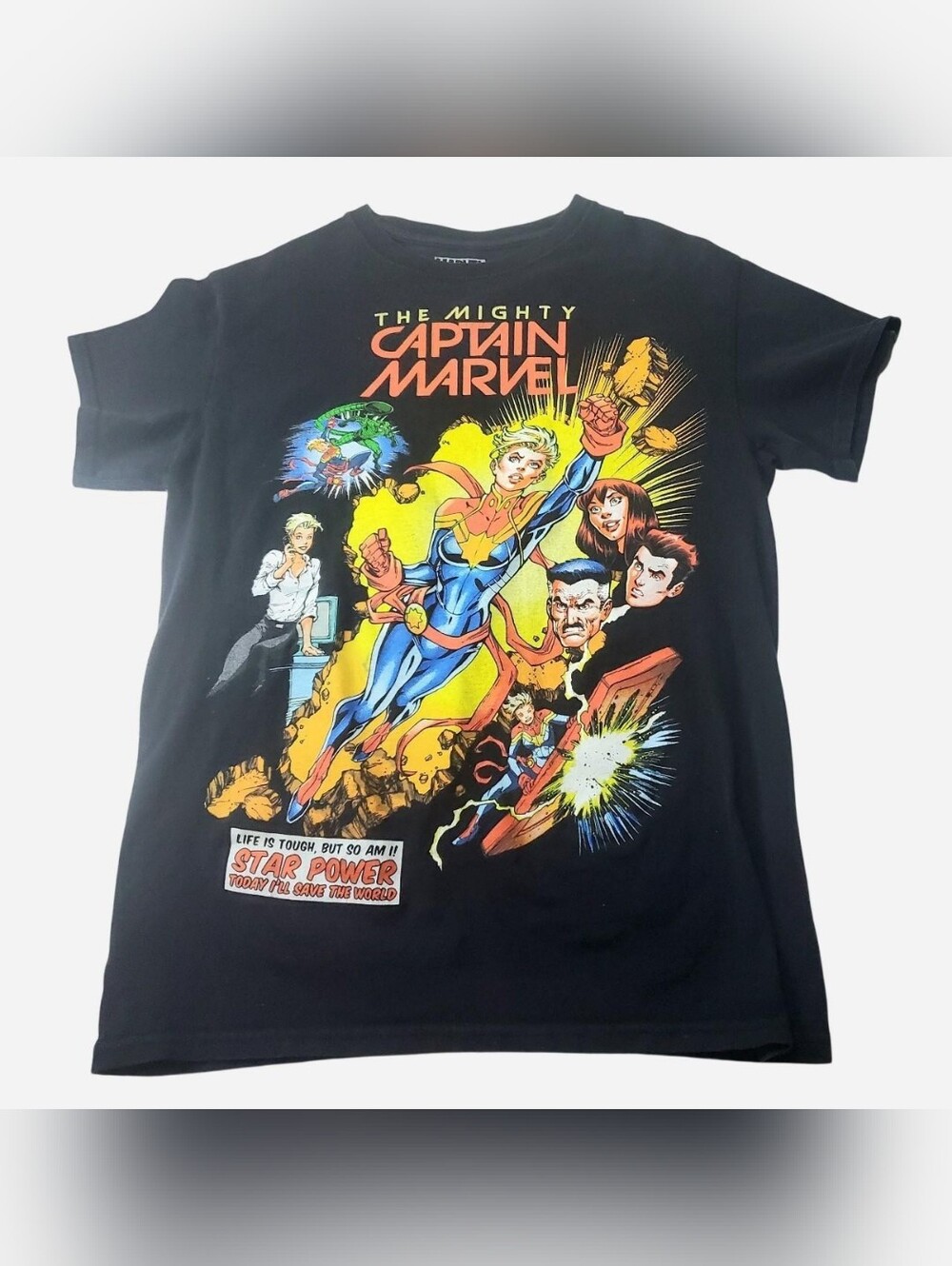 Marvel Captain Marvel Tshirt Adult Unisex Small Black 100% Cotton Graphic Print